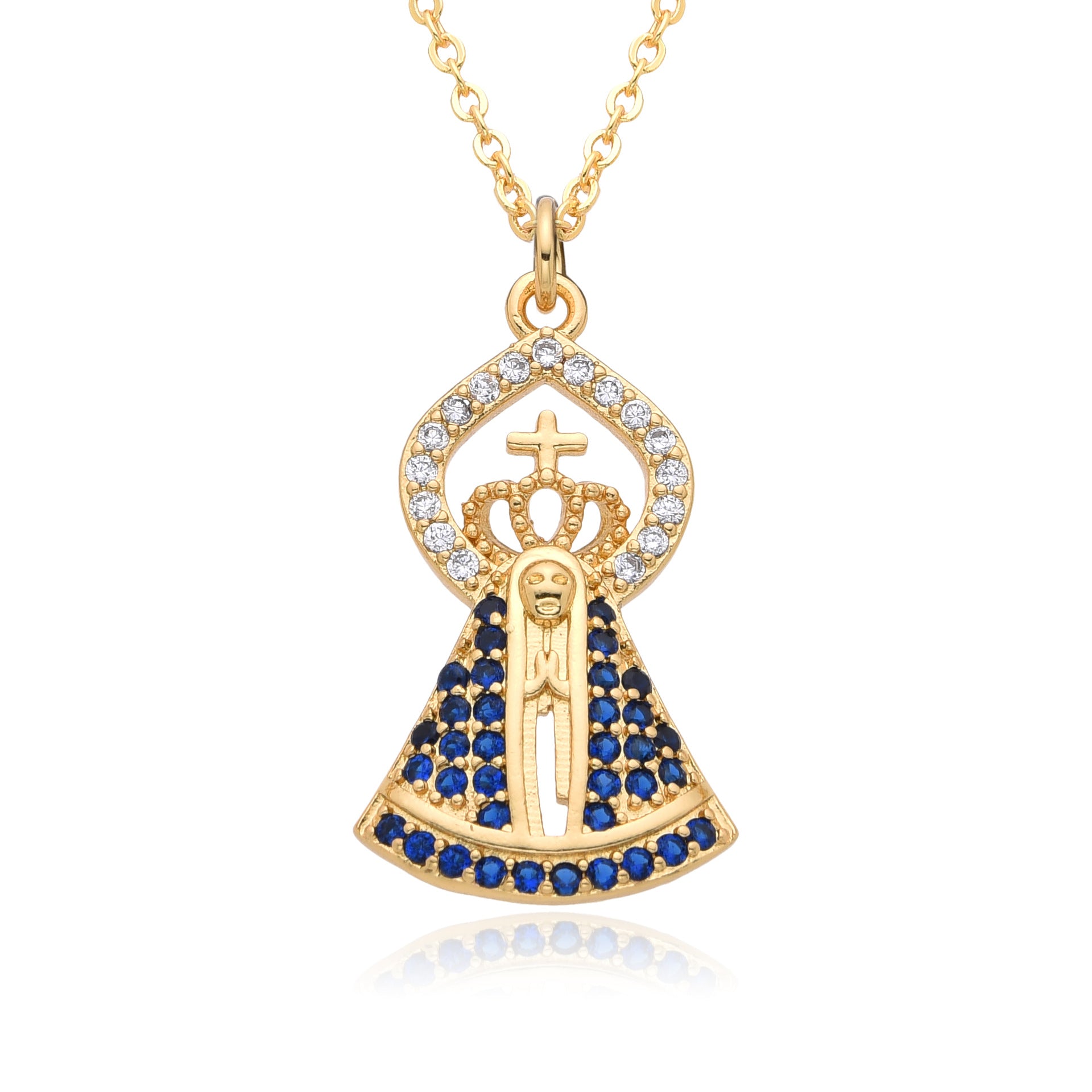 Wholesale zirconium inlaid necklace  gold plated Virgin Mary pendant necklace