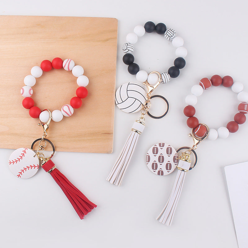 Wholesale  Leather PU Tassel Cartoon Silicone Football Wrist Keychain