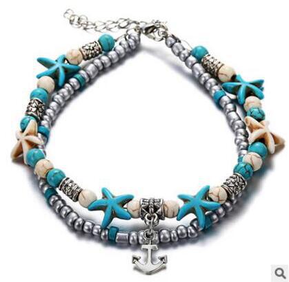 Wholesale starfish shell bracelet retro beach style rice bead turtle anklet ACC-BT-Xiaoy004