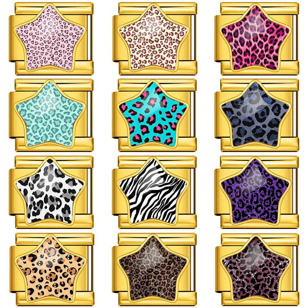 Wholesale Leopard Print Star Modular Bracelet Stainless Steel Gold Plated DIY Gift Jewelry Accessory
