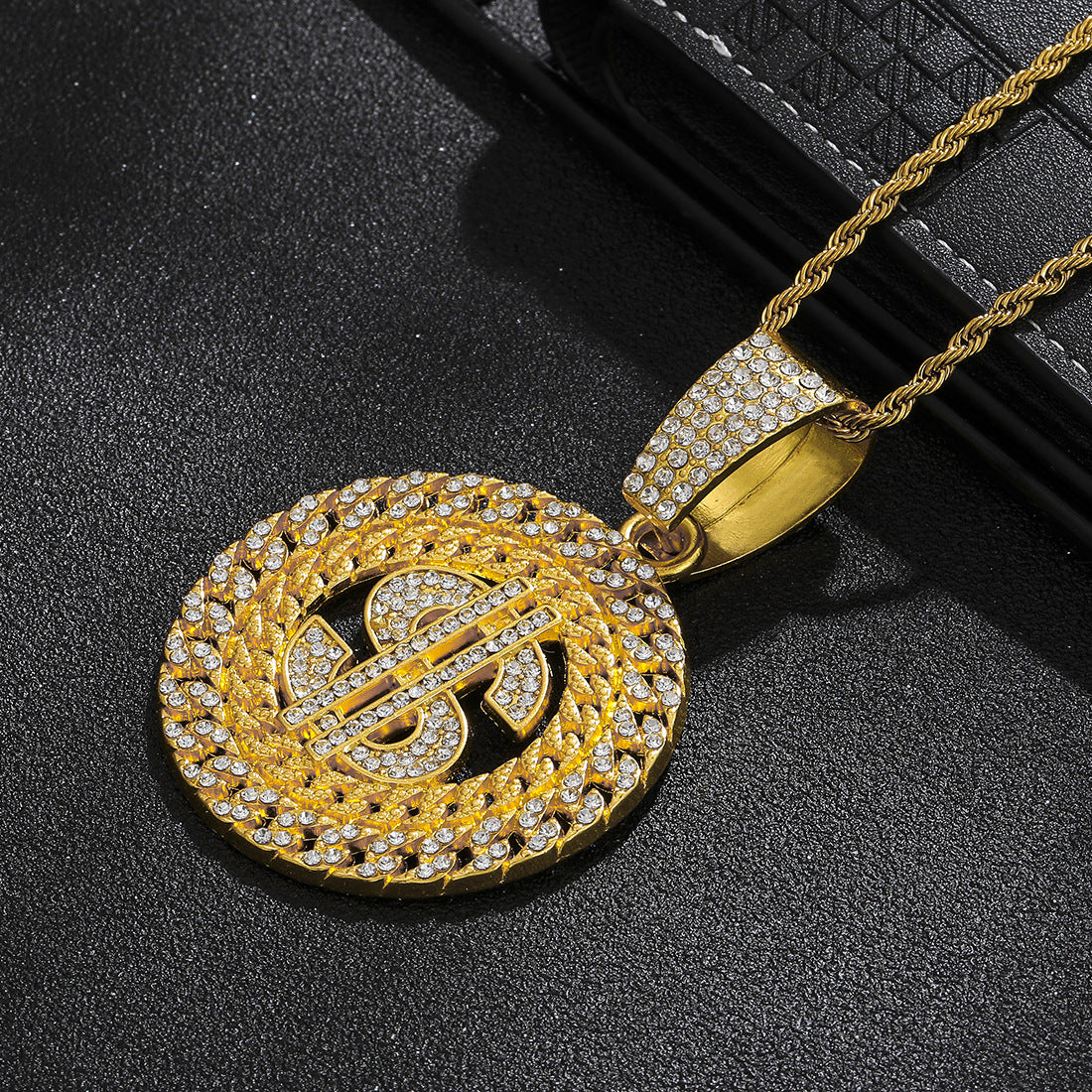 Wholesale 2pcs Hip-hop Style US Dollar Pendant Necklace Men's Diamond Cuban Chain Men Necklaces ACC-NE-MeiWeite009