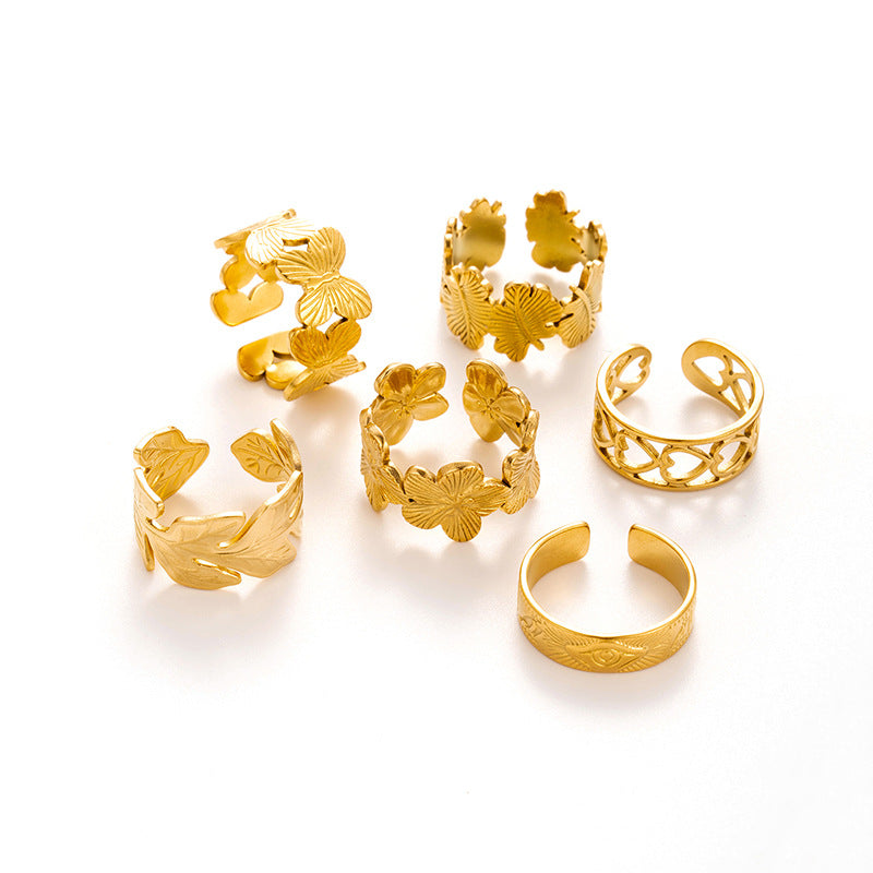 Wholesale  light luxury   titanium steel butterfly flower  opening adjustable ring