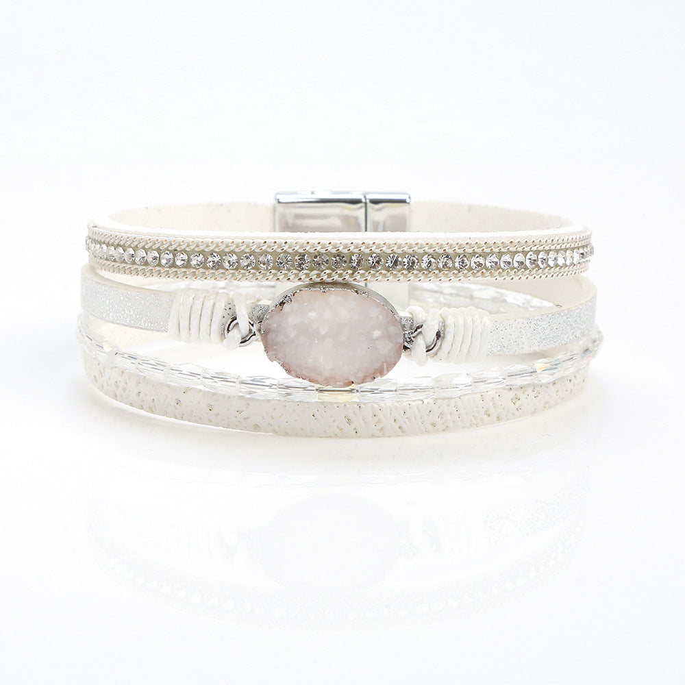 Crystal embellished diamond braided leather bracelet with magnetic clasp ACC-BT-Hongx002