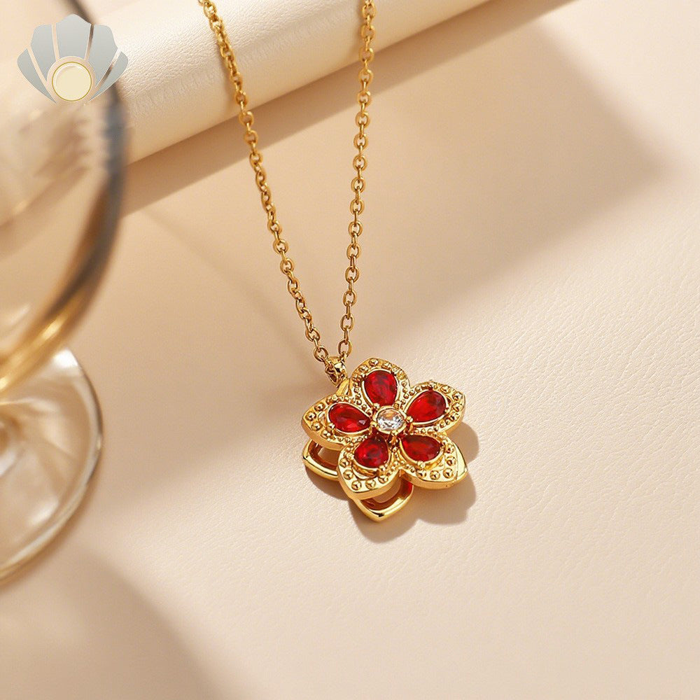 Wholesale Women S Four Leaf Clover Rhinestone Rotating Necklace Gold Plated Titanium Steel Magnetic Collarbone Chain Fashion Jewelry Gift
