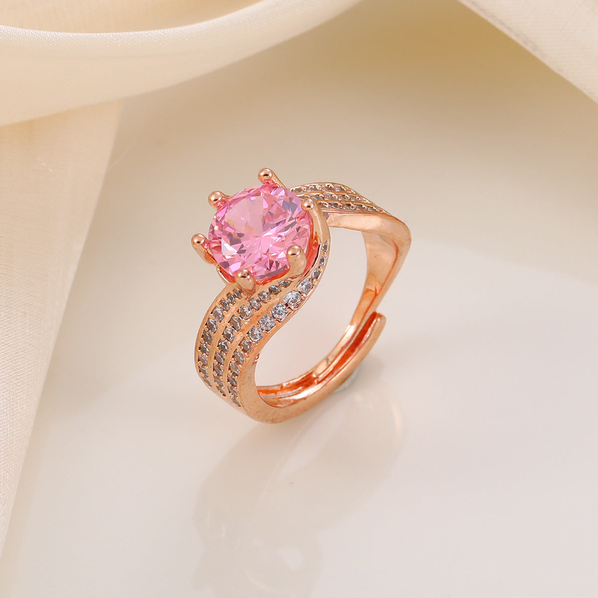 Wholesale Adjustable copper ring with zircon setting stylish and unique design