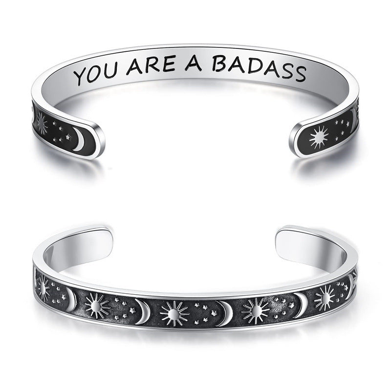 Wholesale stainless steel laser lettering open bracelet