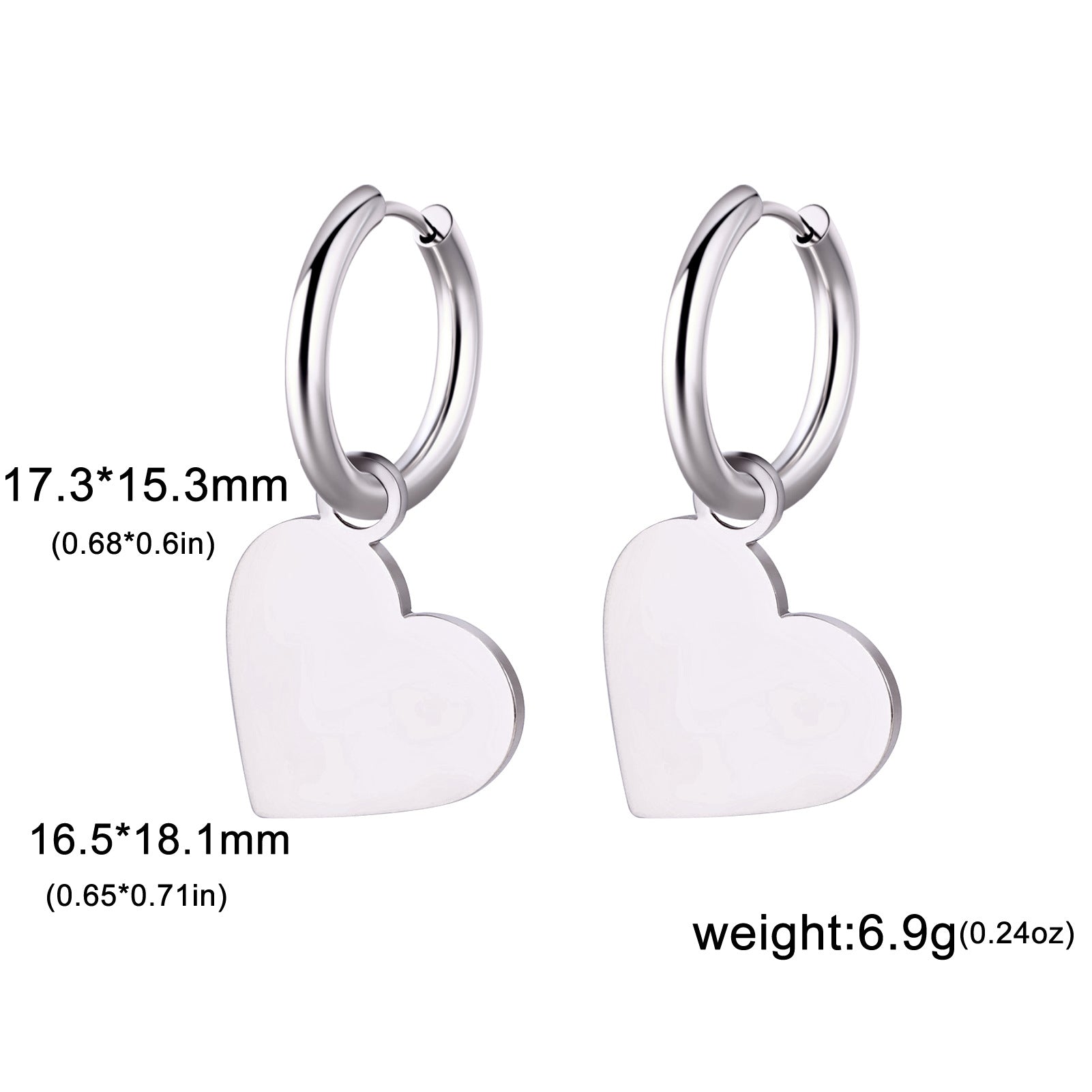 Wholesale Electroplated Stainless Steel Heart-Shaped Earrings Simple Western Style Women Fashion Jewelry Accessory Boutique Resale