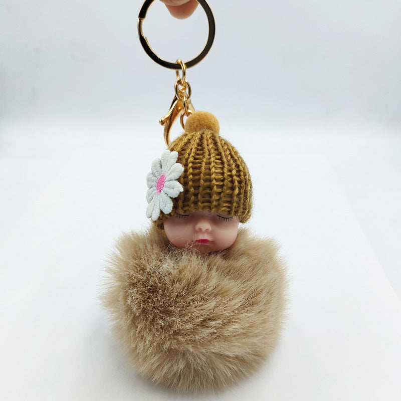 Wholesale cute sleeping doll keychain fur ball pendant ACC-KC-DY007