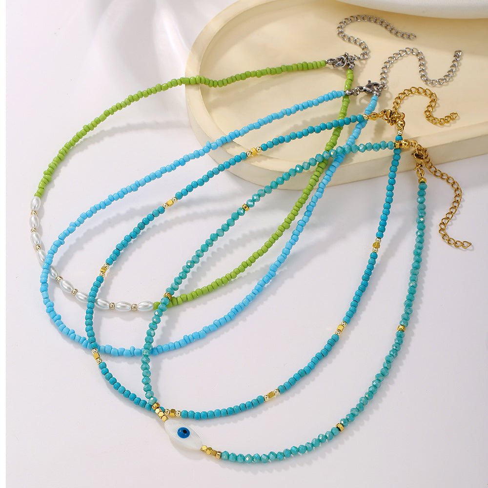 Wholesale Dopamine Beaded Necklace Colored Rice Beads Devil Eye Clavicle Chains Choker Necklaces ACC-NE-ZhuJi007