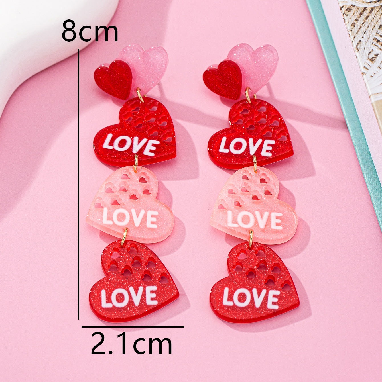 Wholesale Valentine's Day Acrylic Cute Pink Heart Hollow Earrings