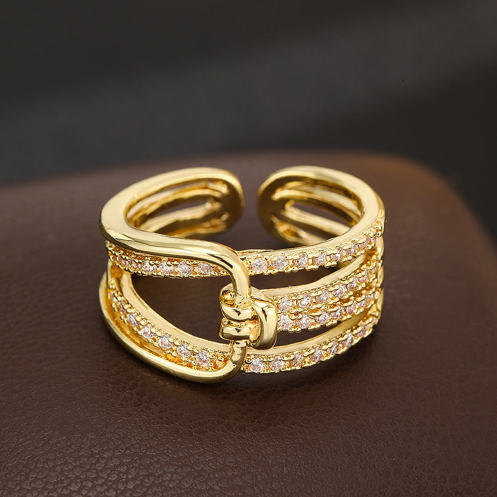 Wholesale Double Layer Zircon Flower Open Ring Gold Tone Women S Fashion Jewelry Accessory Boutique Resale Gift