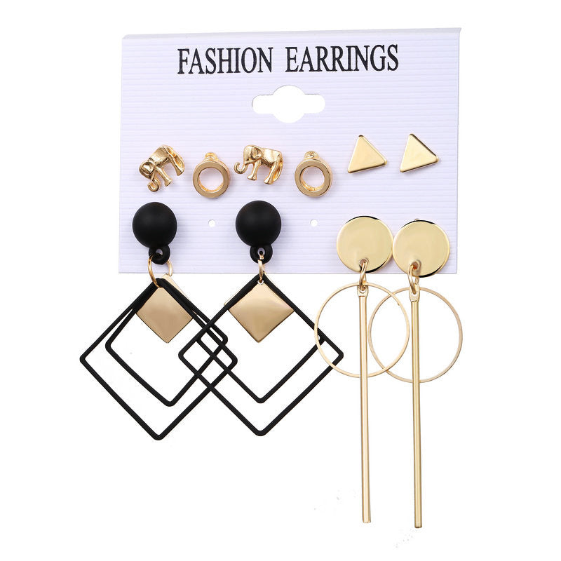 Wholesale diamond geometric alloy earrings set