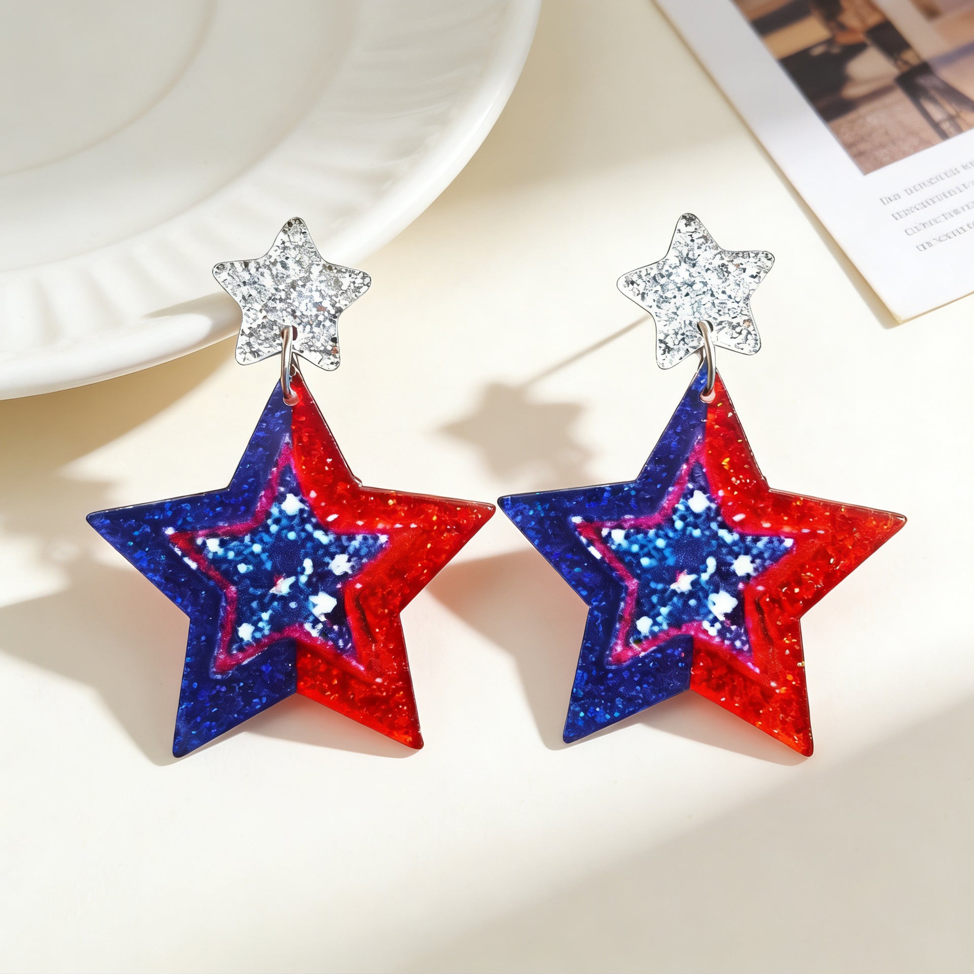 Wholesale Independence Day Flag-Colored Acrylic Earrings