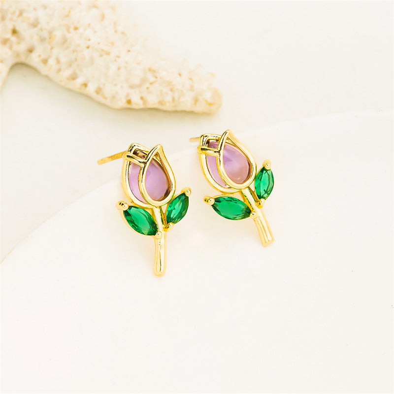Wholesale  fashion purple tulip flower earrings