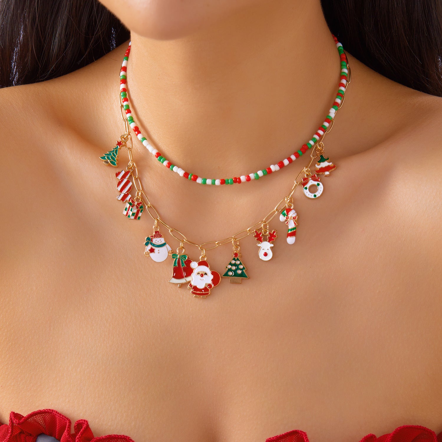 Wholesale Christmas Party  Snowman Elk Colorful Necklace