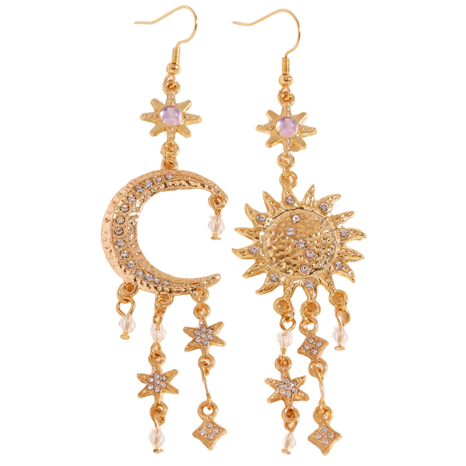 Wholesale Vintage Moon Sun Star Long Tassel Earrings And Necklace Set Gold Alloy Jewelry Party Fashion Accessory