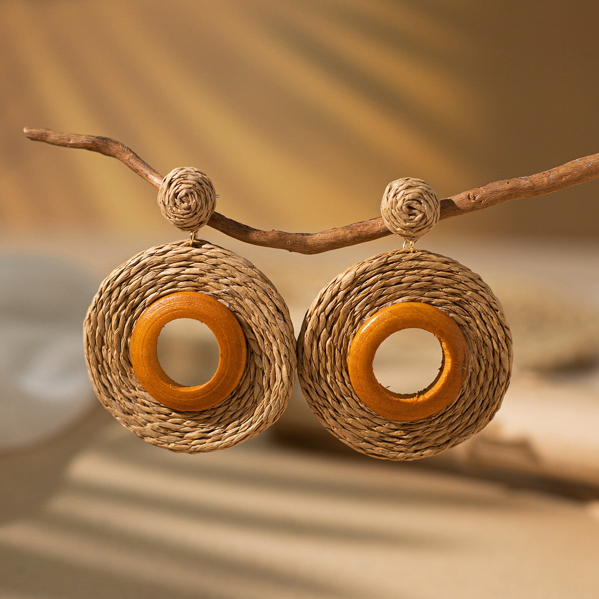 Wholesale Bohemian Exaggerated Raffia Earrings Hand Woven ACC-ES-XLH002