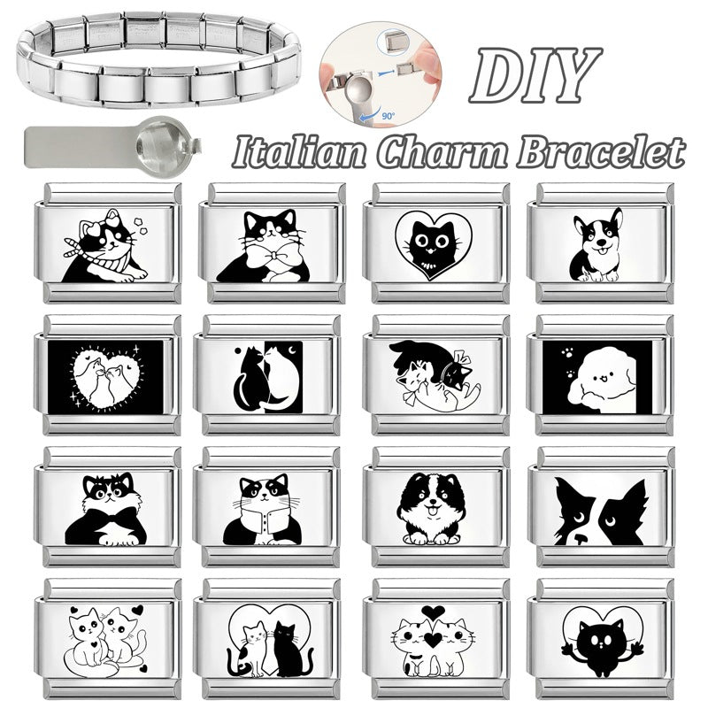 Wholesale 9mm Italian Charm Starter Bracelets DIY Cute Pet Series Stainless Steel Composable Bracelet