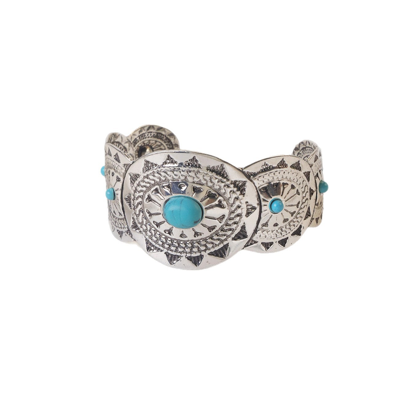 Wholesale Silver Tone Turquoise Inlay Vintage Open Adjustable Bracelet Women Fashion Jewelry Accessory