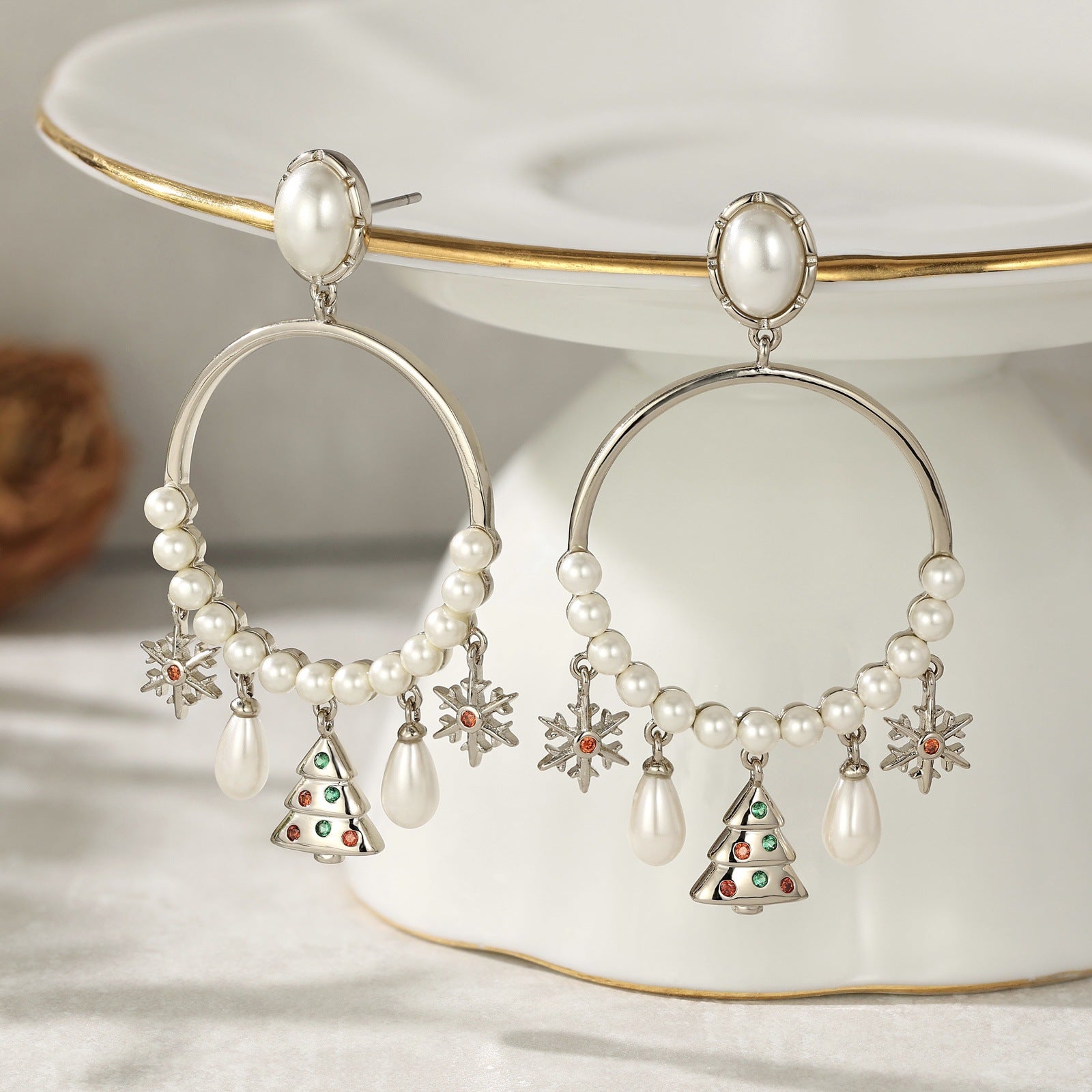 Wholesale Christmas Tree Snowflake Earrings