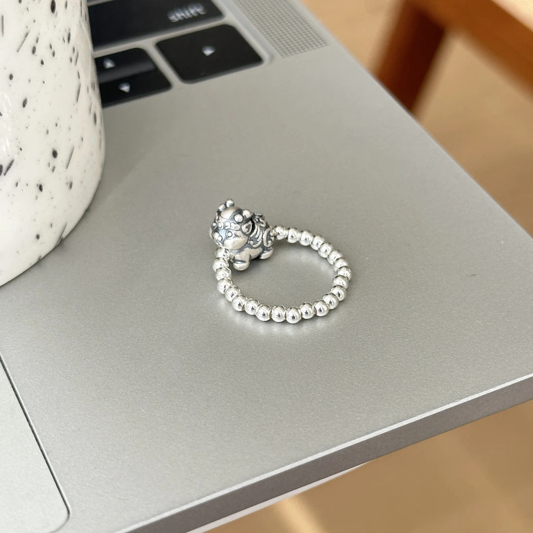 Wholesale Elastic rope ring silver beads light luxury ring