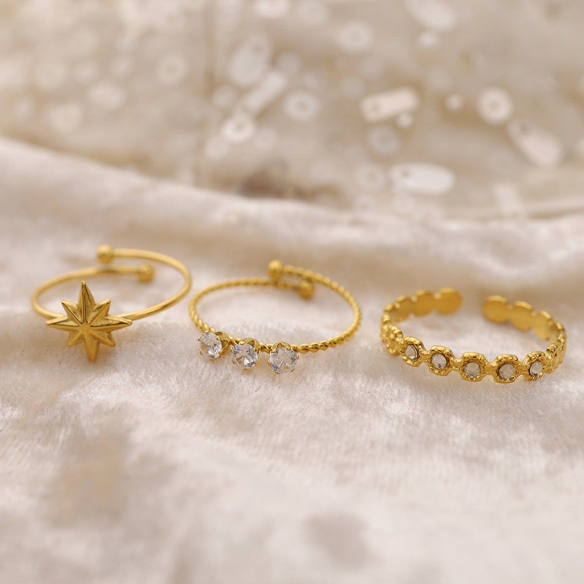 Wholesale Eight Mans Star Diamond Opening Titanium Steel Ring