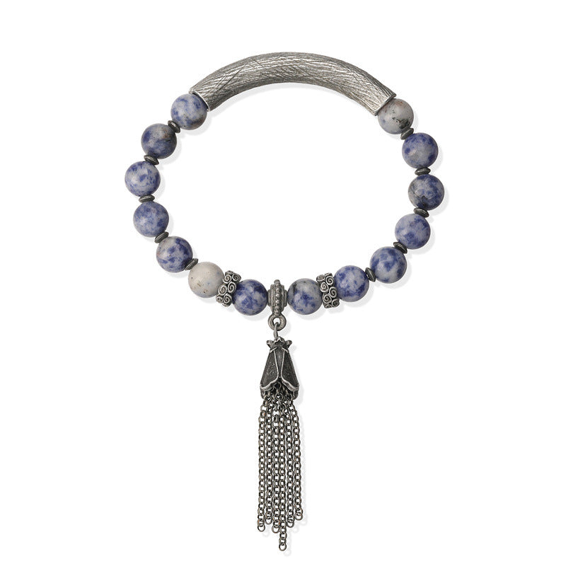 Wholesale New Chinese Style Gun Black Stone Bead Bracelet With Tassel Unisex Retro Wedding Gift Jewelry Accessory