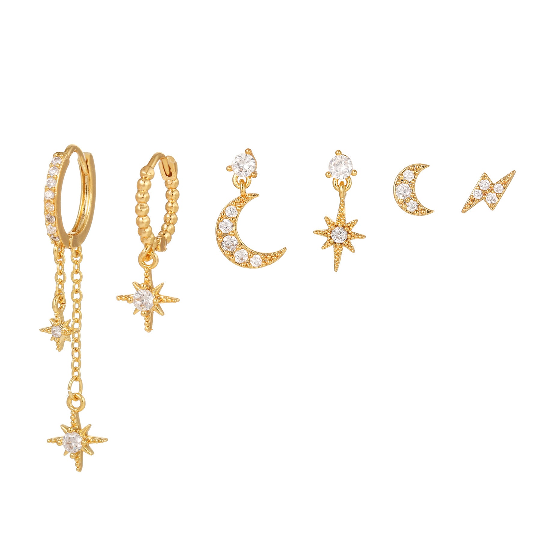 Wholesale Star Moon Zircon Asymmetric Copper Earrings Set ACC-ES-WuBen004