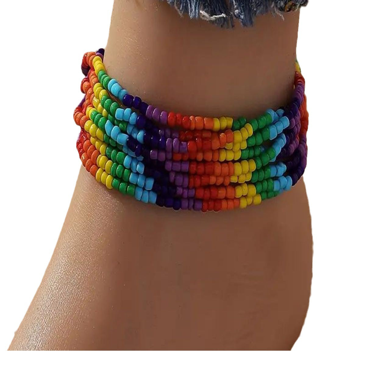Wholesale  rainbow anklet bohemian rice beads elastic beaded accessories  anklets