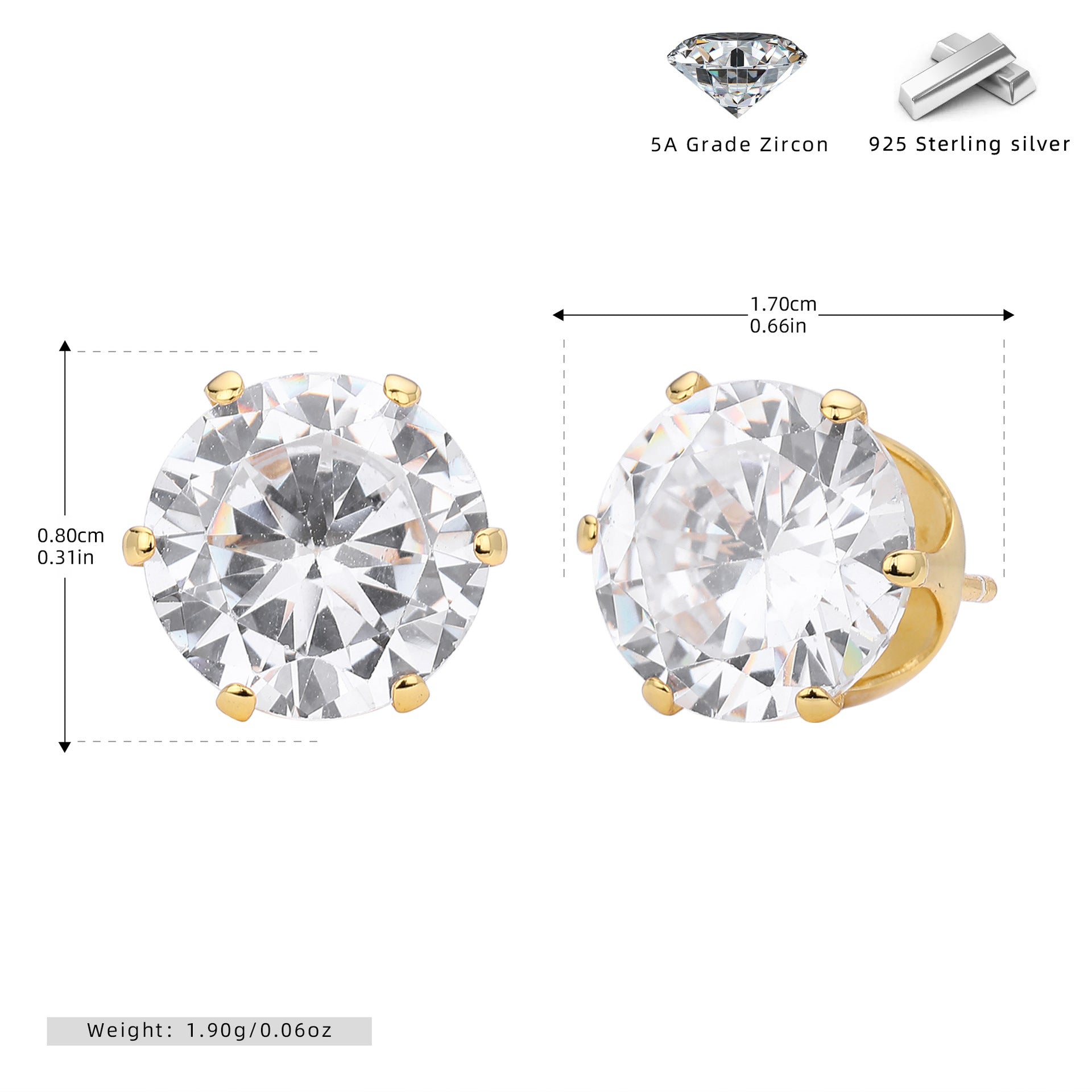 Wholesale s925 sterling silver earrings six-claw inlaid zircon earrings