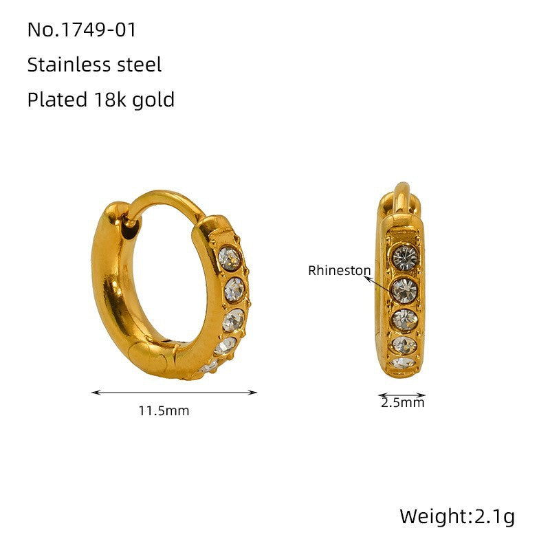 Wholesale round diamond earrings stainless steel 18K light luxury earrings