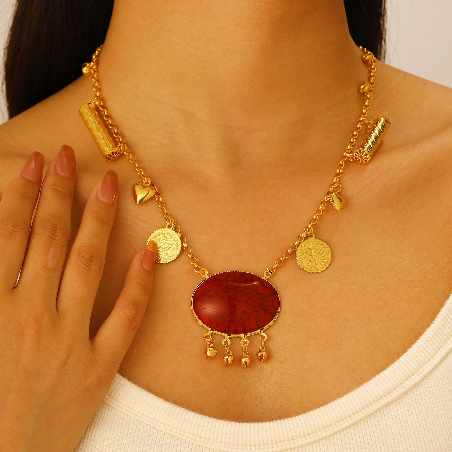 Wholesale Retro Middle Eastern Ethnic Style Layered Necklace And Bracelet Set Gold Tone Alloy Jewelry Accessory For Boutique Resale