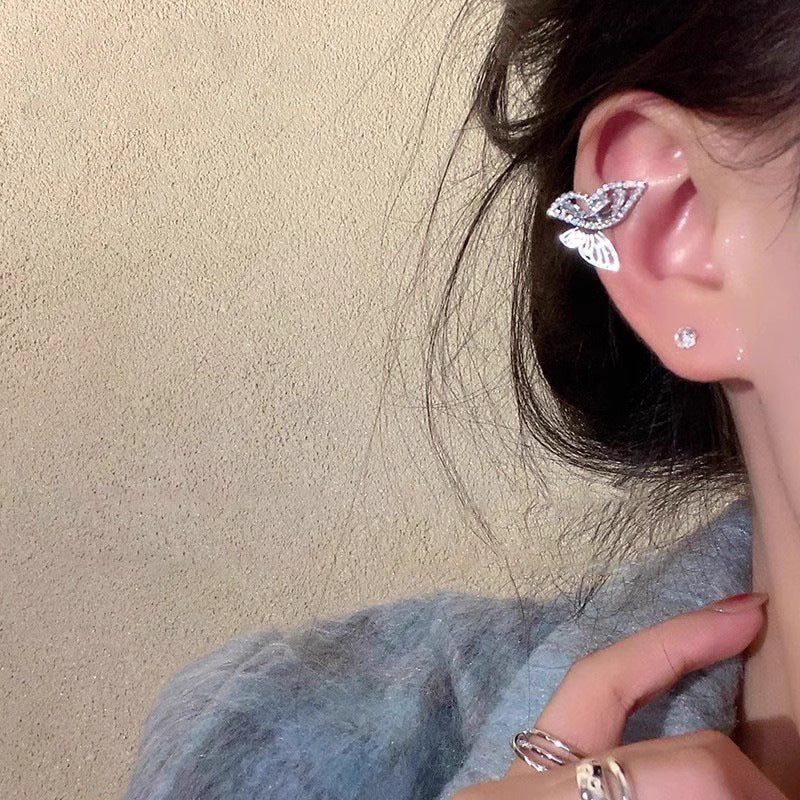 Wholesale  Light Luxury  Glittering Zircon Butterfly Ear Clip Earrings