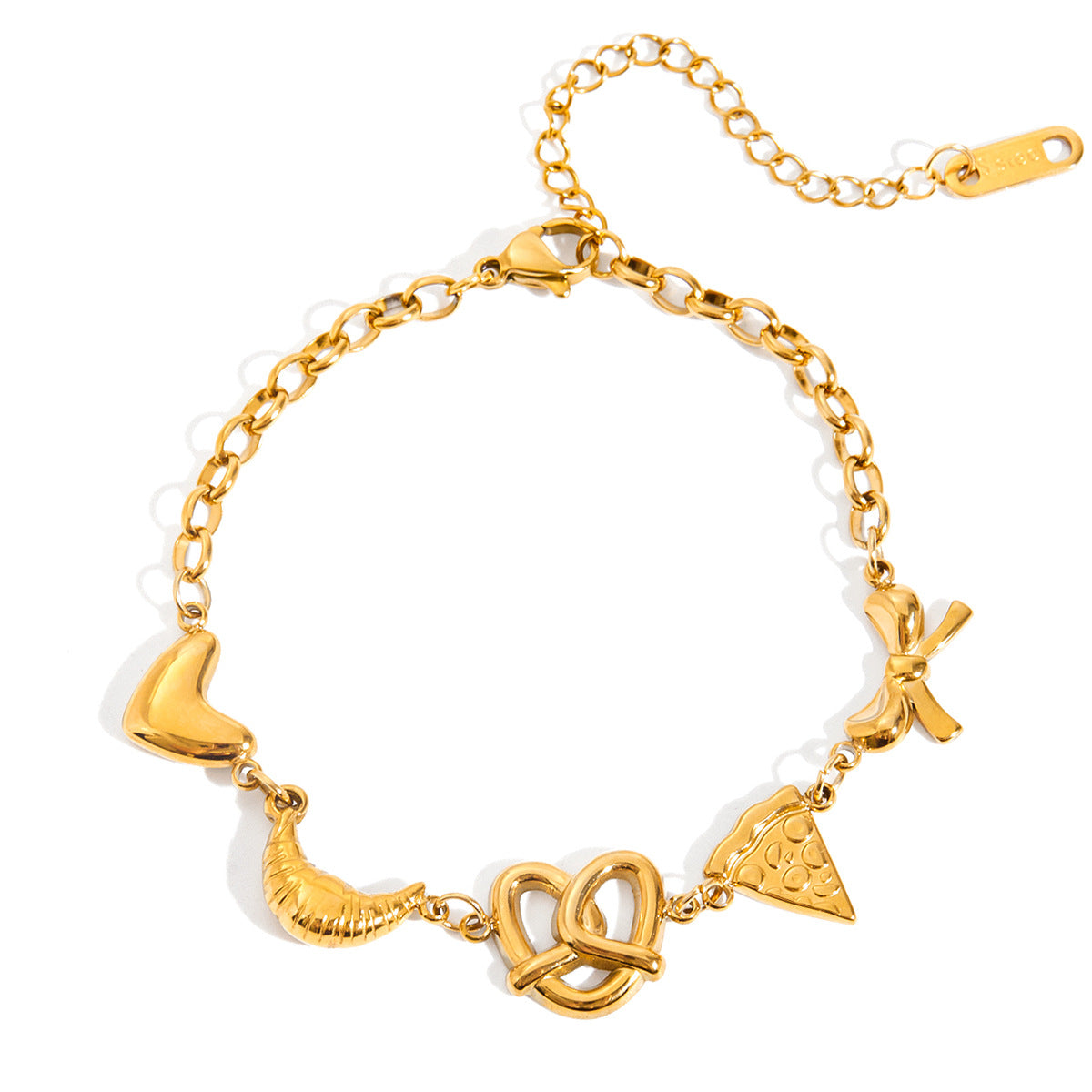 Wholesale 18K Gold Stainless Steel Love Croissant Pizza Bow Bracelet
