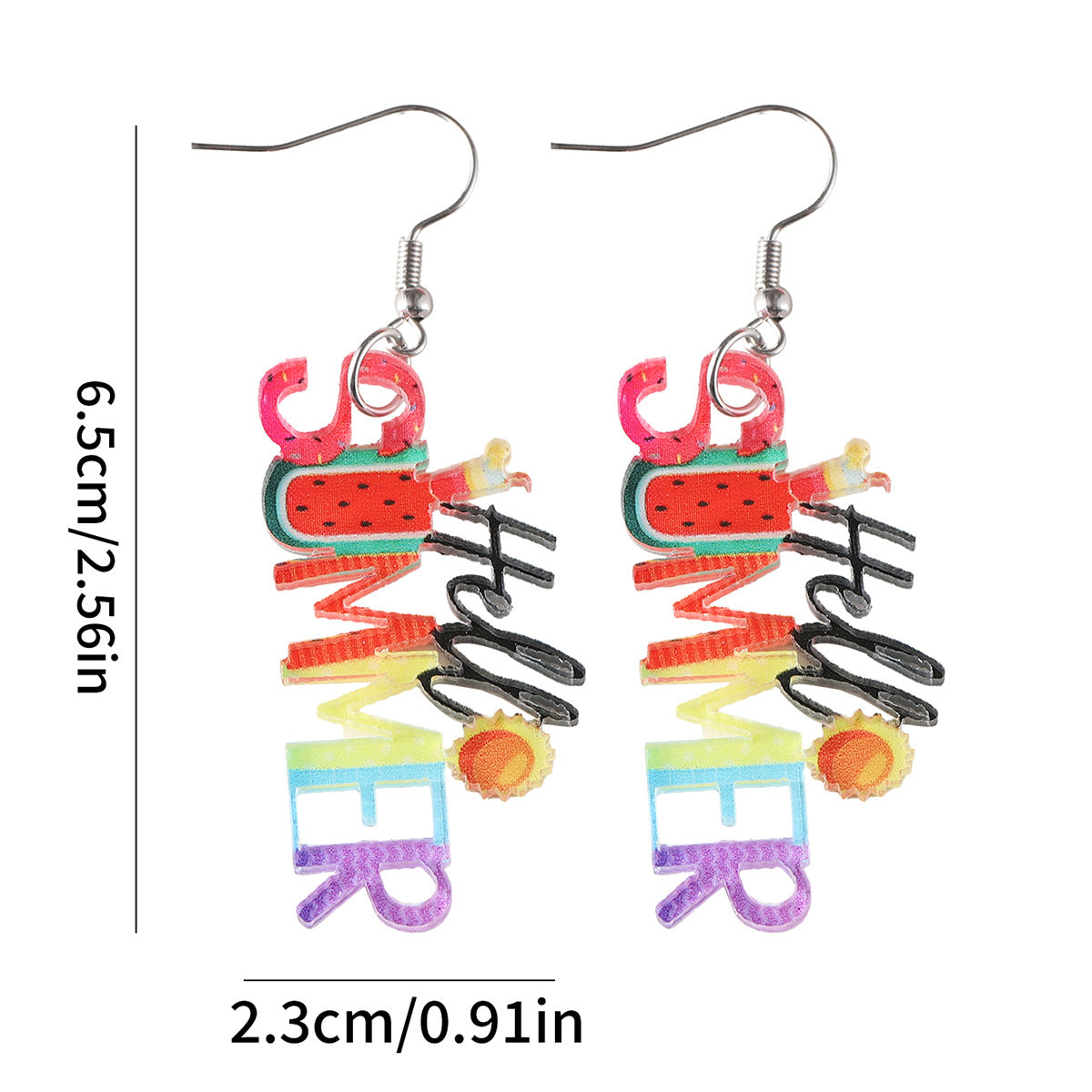 Wholesale Holiday style colorful sun watermelon juice acrylic letter earrings
