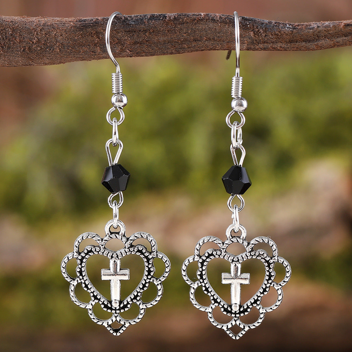 Wholesale  Gothic Punk silver Hollow Cross Pendant Earrings