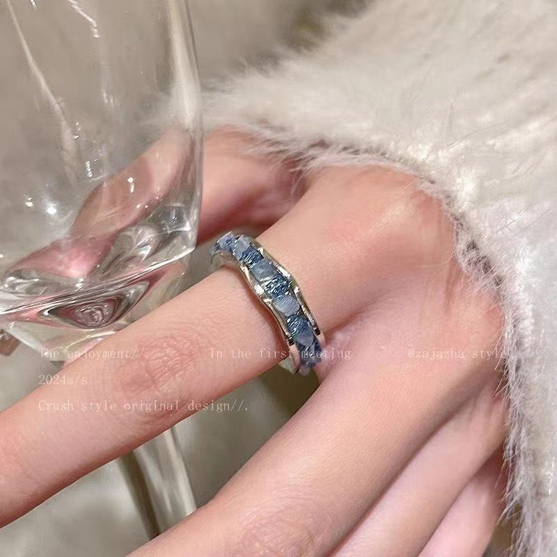 Wholesale  Flash Blue Zircon Snowflake Ring