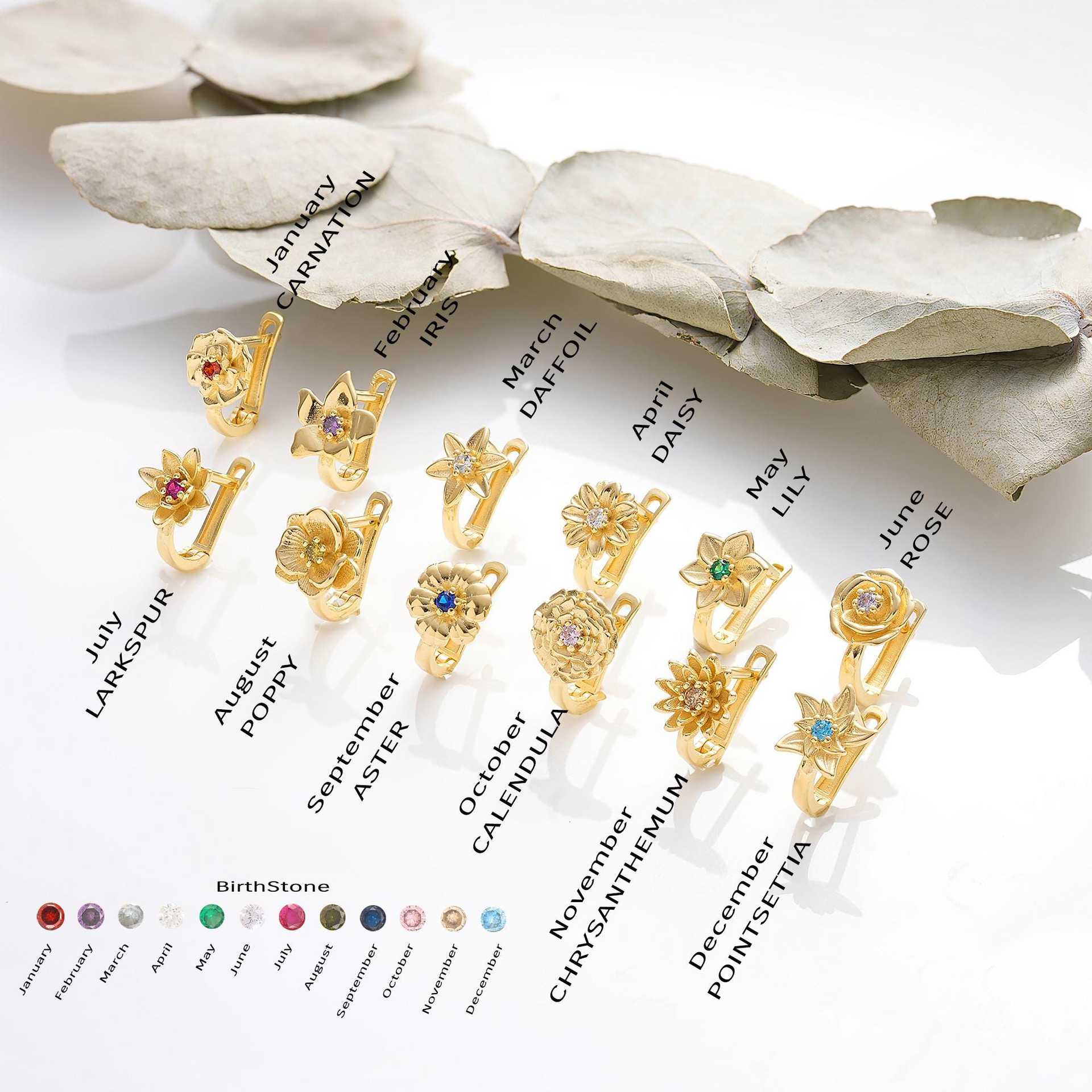 Wholesale  Flower Earrings December Birth Flower Earrings Plant Florals