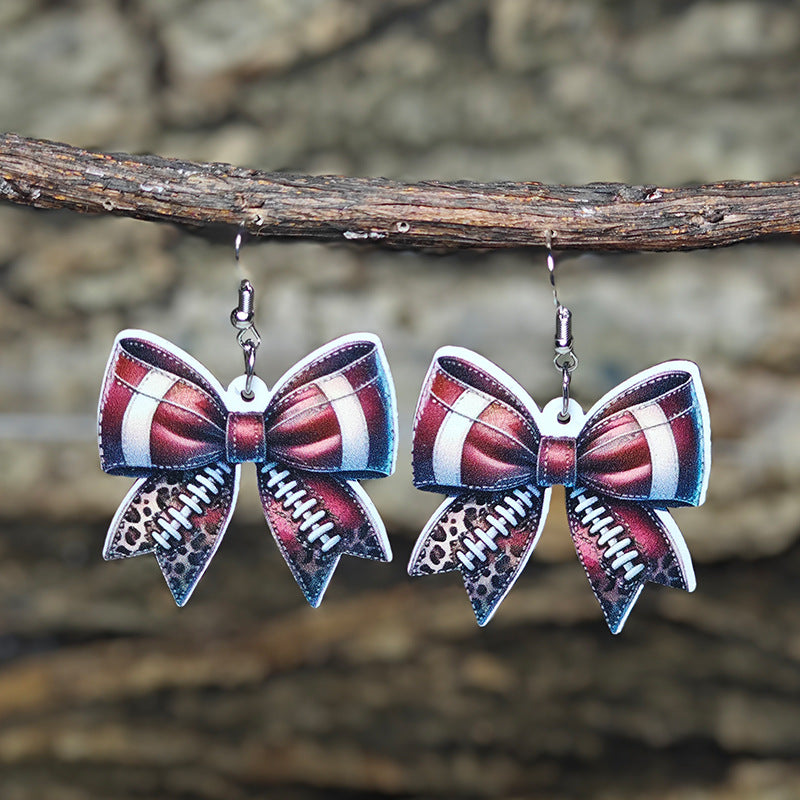 Wholesale sports style earrings creative bow baseball basketball football leopard print earrings
