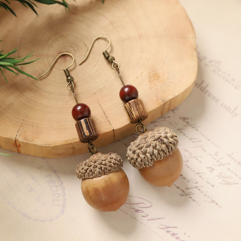 Wholesale plant fruit forest natural acorn earrings