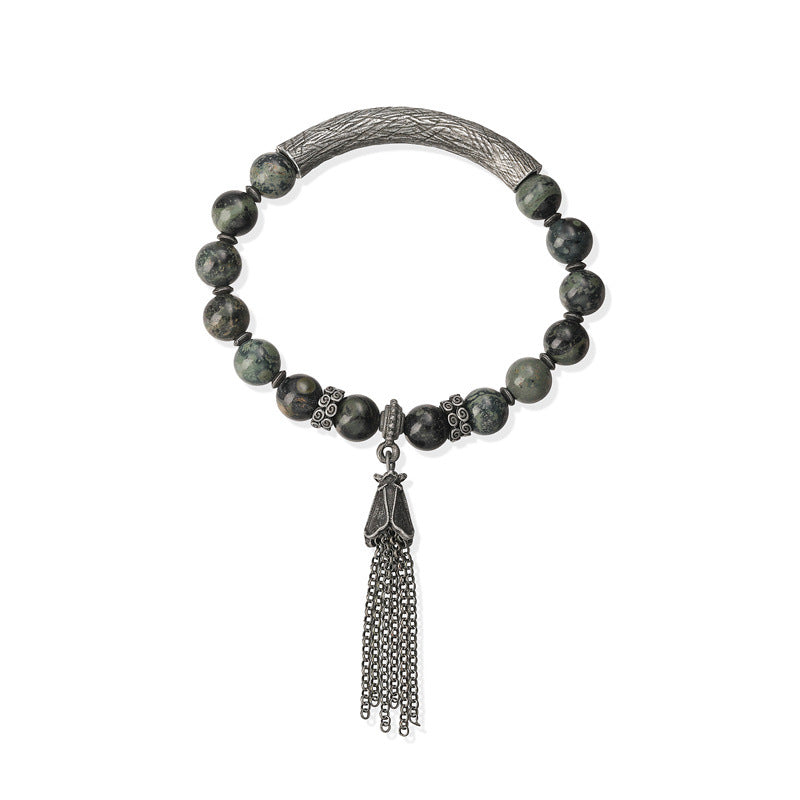 Wholesale New Chinese Style Gun Black Stone Bead Bracelet With Tassel Unisex Retro Wedding Gift Jewelry Accessory