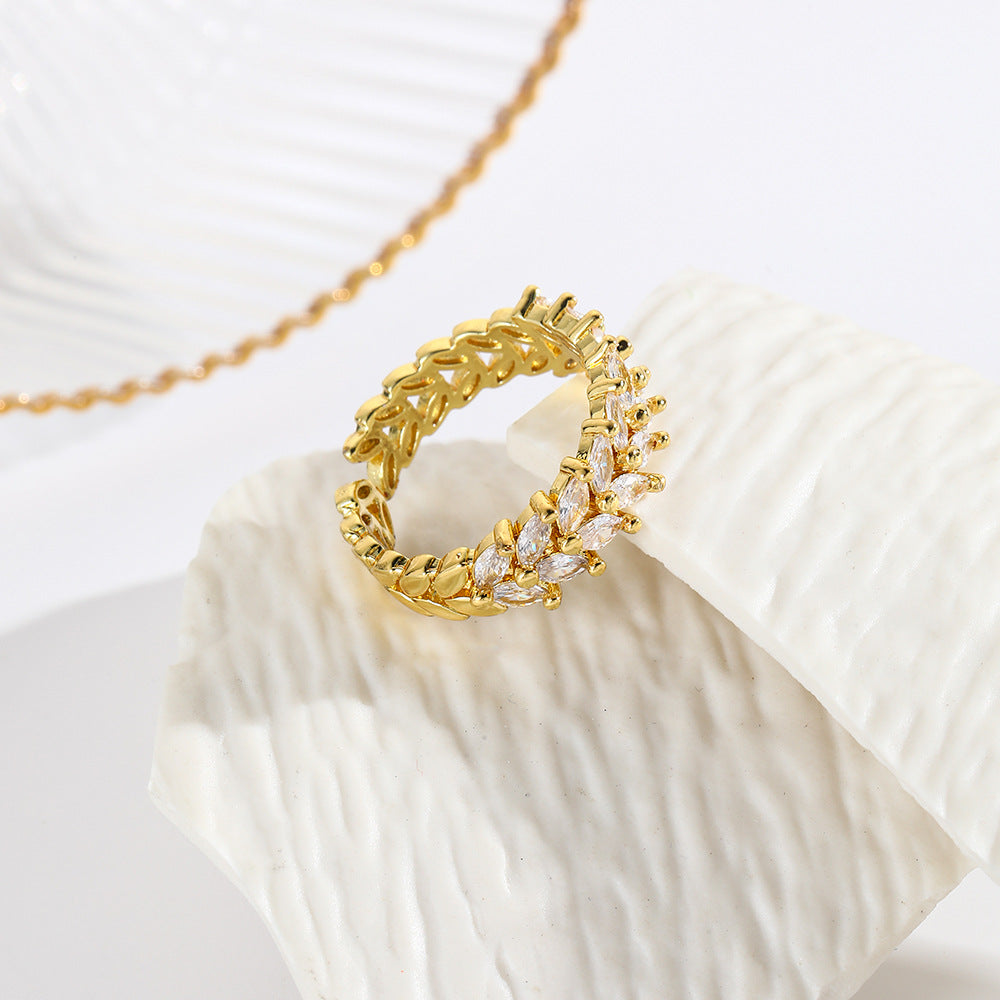 Wholesale Wheat Ear Copper Plated 18K Adjustable Ring