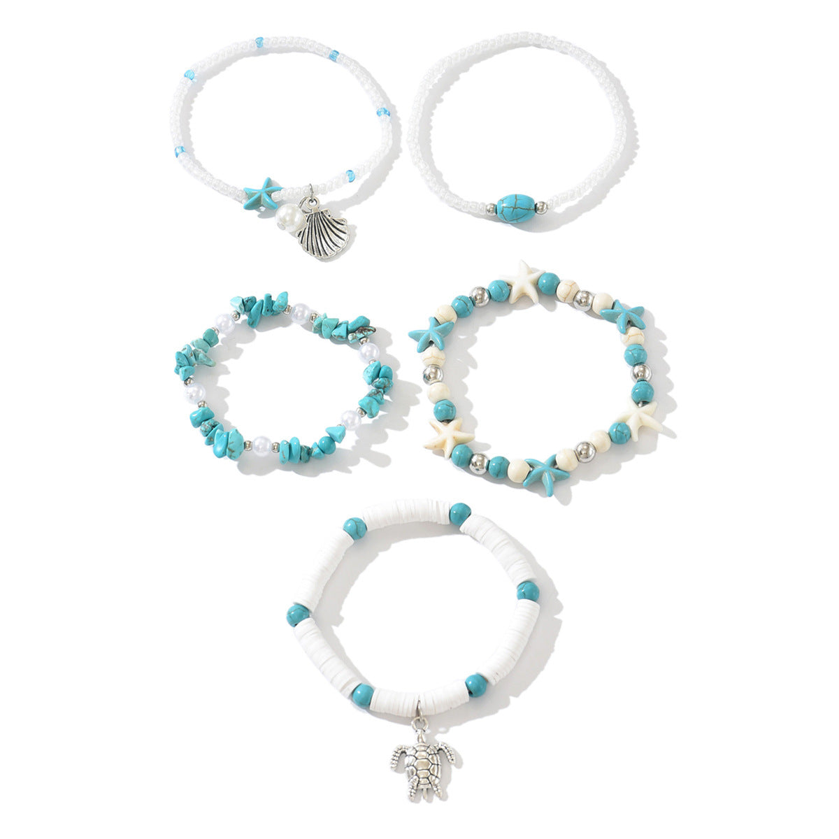 Wholesale Handmade Turquoise Bead Bracelet with Turtle Pendant Beach Summer Jewelry Accessory
