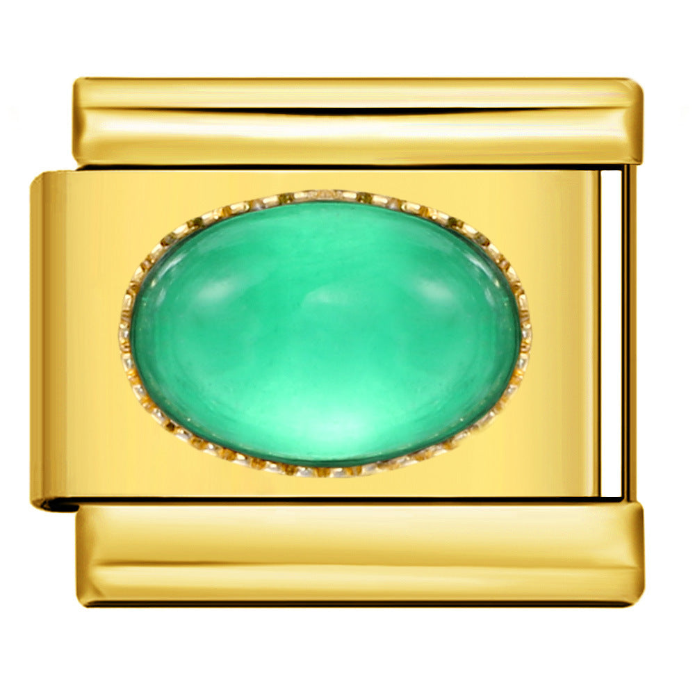 Wholesale Italian Charm Bracelet 9mm DIY Splicing Removable Micro-paved Oval Color Stone Stainless Steel Composable Bracelet