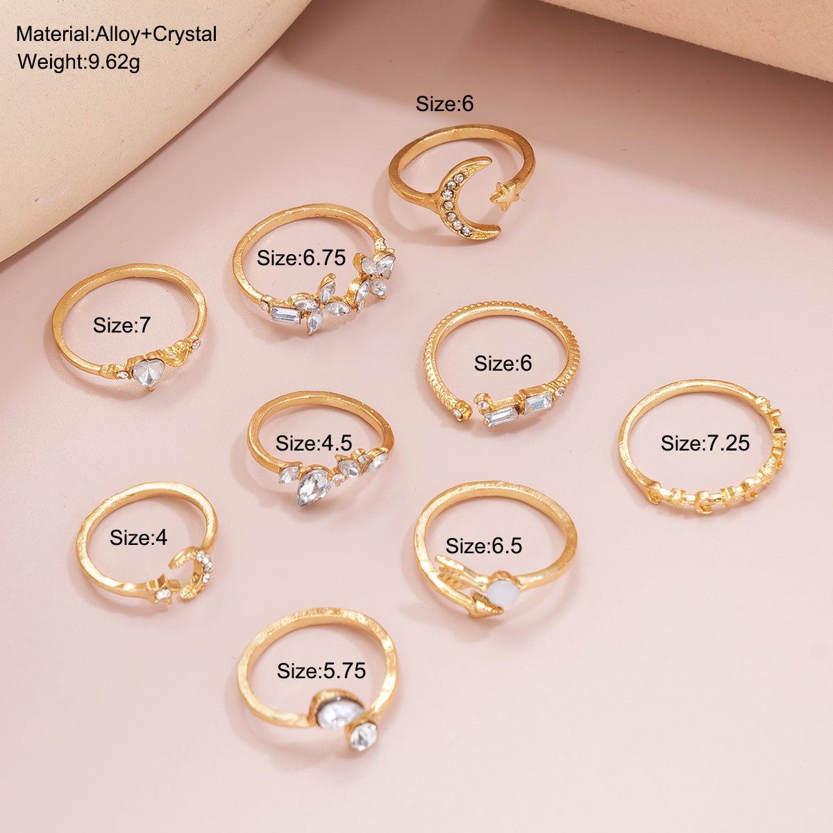 Wholesale Alloy Heart Love Rhinestone 7-Piece Ring Set