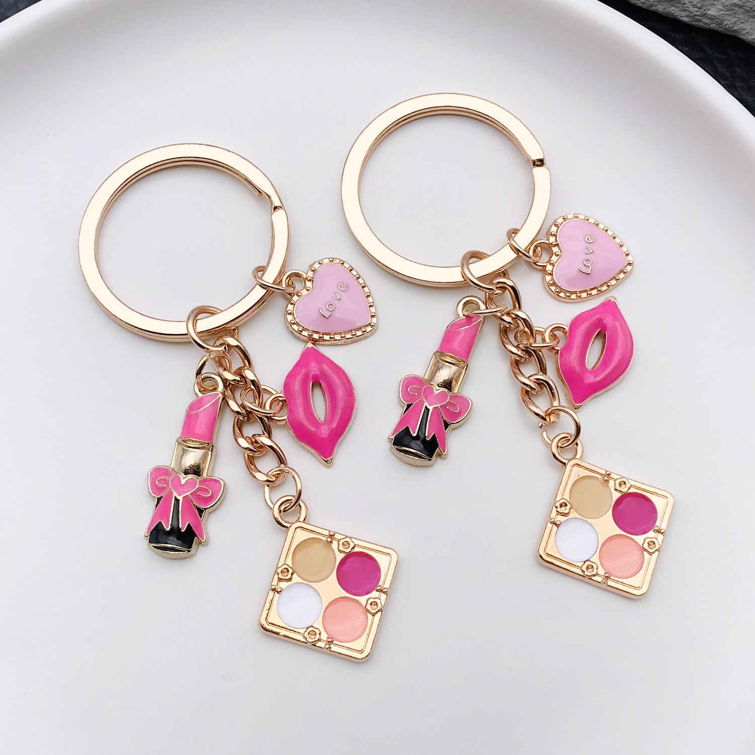 Wholesale Oil Dripping Small Fragrance Kc Gold Rose Red Cosmetic Box Lipstick Lips Alloy Keychain