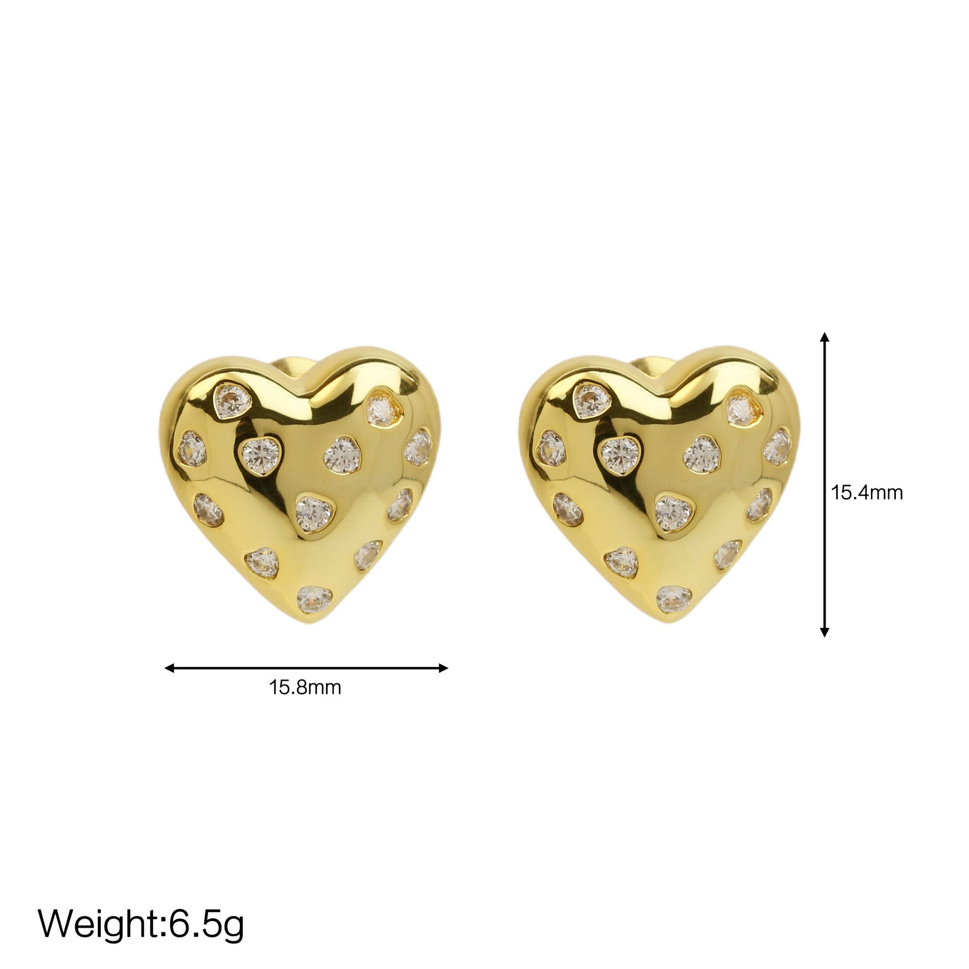 Wholesale 18K golden brass love zircon cute small earrings