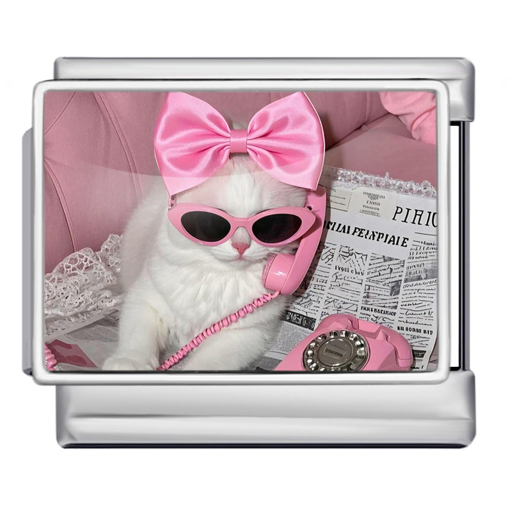 Wholesale Italian Charm Bracelet 9mm DIY Cute Cat Series  Creative Stainless Steel Composable Bracelet