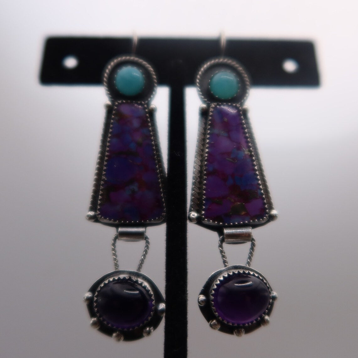 Wholesale Retro  purple charm enamel long earrings