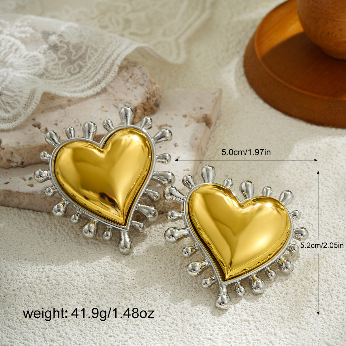 Wholesale 18K gold and silver two-color love earrings